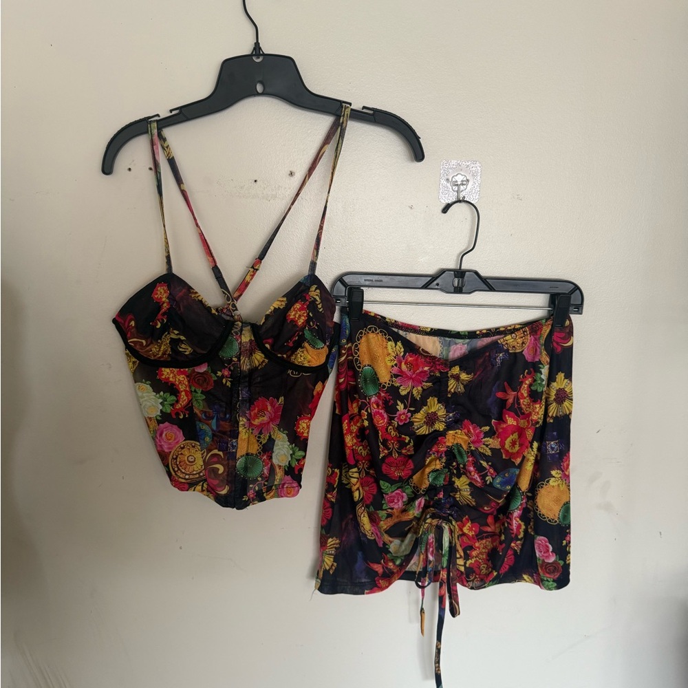 Floral Two-Piece Set with Strappy Top and Skirt - Picture 3 of 3